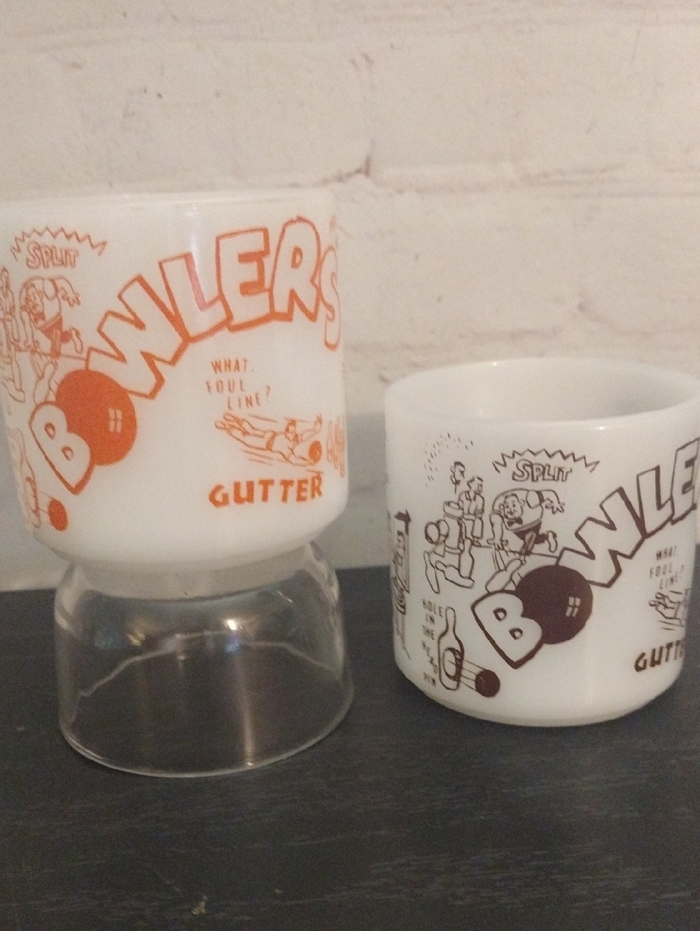 Pair Of VTG Federal Glass Milk Glass Bowling Mugs